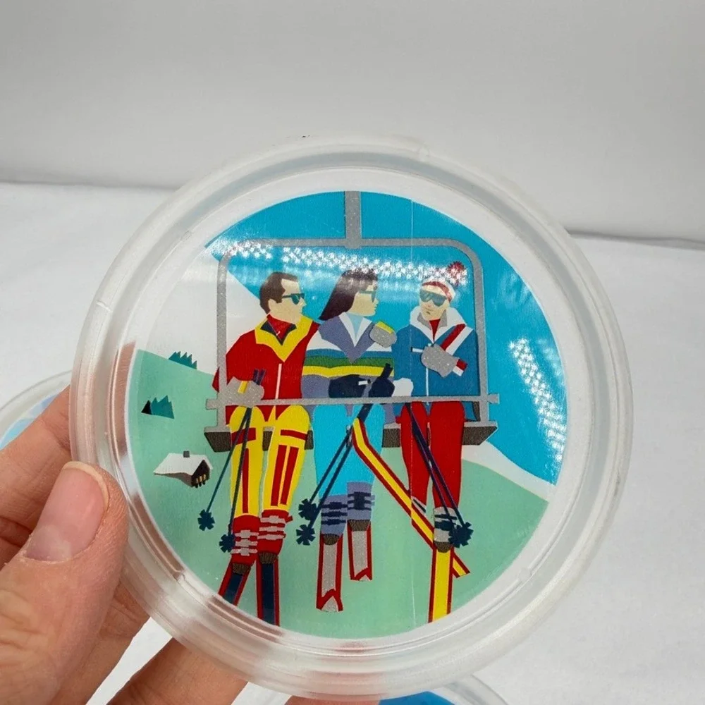 Vintage Kitsch Colorful Plastic Drink Coasters Vacation Scenes Set of 4 Barware